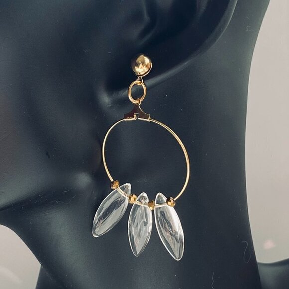 Pressed Glass & Czech Rondelles on Gold Hoop Earrings - Picture 3 of 9